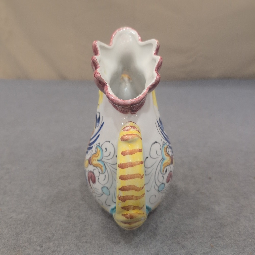 Vintage Italian Ceramic Rooster Pitcher Hand Painted Raffaellesco Dragon Creamer - Picture 4 of 8